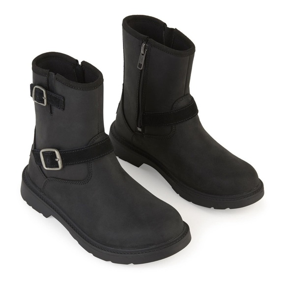 UGG Waterproof leather black Moto Boot with zipper Girl Size 6 - Picture 1 of 10